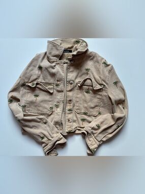 Jasmine - Palm Tree Embroidered Cropped Jacket - Large